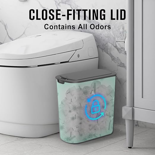 Cesun Automatic Small Bathroom Trash Can with Lid, 2.6 Gallon, Grey | Motion Sensor, Plastic, Touchless, Odor Control, Smart Garbage Can, Battery Operated, Manual Button, for Office/RV/Bedroom