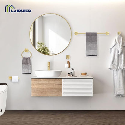 5 Pieces Bathroom Hardware Set Brushed Gold Towel Bar Set Includes 23.6” Towel Bar, Towel Ring Holder, Toilet Paper Holder and Two Towel Hooks, Bathroom Accessories Set SUS304 Wall Mounted