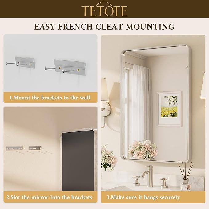 TETOTE 60 x 40 Inch Brushed Nickel Mirror for Bathroom Over Sink Metal Framed Mirror Modern Farmhouse for Living Room Entryway(Horizontal/Vertical)