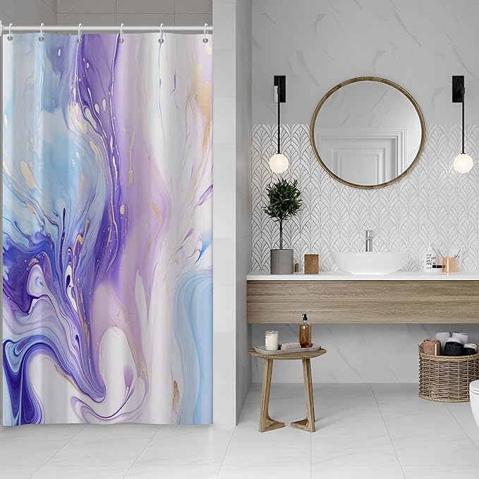 Purple Shower Curtain, Ombre Purple and Blue Marble Shower Curtain for Bathroom Waterproof Abstract Shower Curtain Set with Hooks, 54x72 Inch