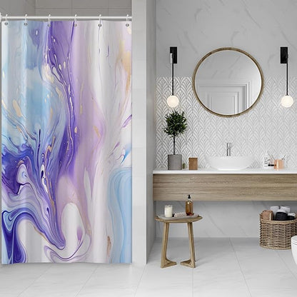 Purple Shower Curtain, Ombre Purple and Blue Marble Shower Curtain for Bathroom Waterproof Abstract Shower Curtain Set with Hooks, 54x72 Inch