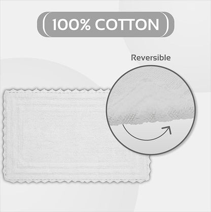 Better Trends Lilly Crochet 21x34 Reversible Bath Rugs and Bath mats for Bathroom, Luxurious 100% Cotton Bath Rug & Water Absorbent Bathroom Mat - White Bath Matt