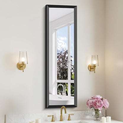 Black Bathroom Mirror 14 x 48 Inch Rectangle Wave Beveled Frame for Wall Bathroom Vanity Mirror for Over Sink, Tempered Glass,for Entryway Hangs, Bathroom Living Room Horizontal or Vertical