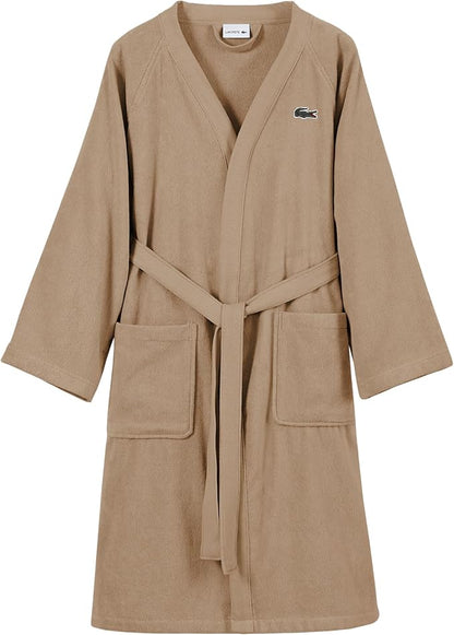 Lacoste Classic Pique Bath Robe, 100% Soft Cotton Terry, Unisex Adult Bathrobe, Absorbent & Quick Drying, One Size Fits Most