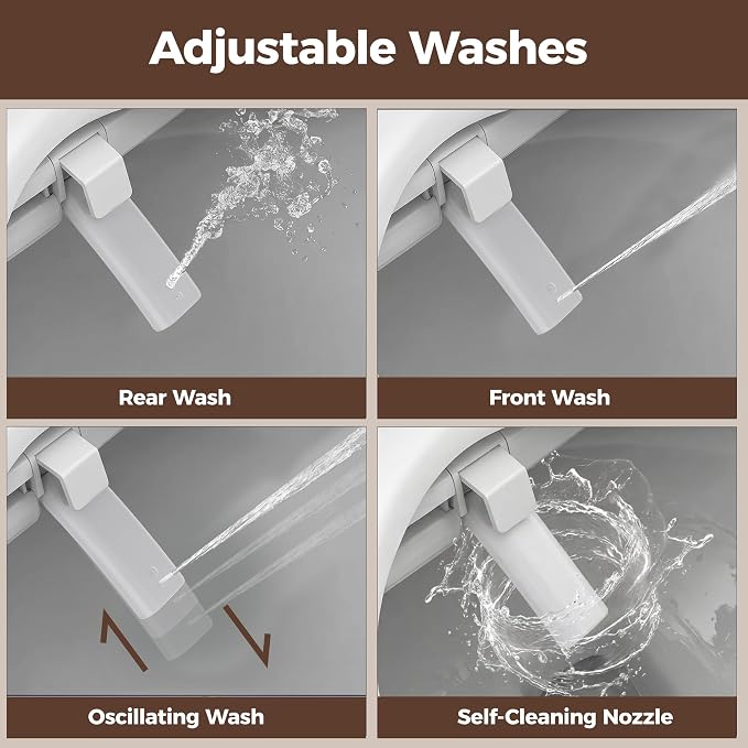 Bidet Toilet Seat Round, Electric Bidet Seat for Bathroom 225D | with Instant Warm Water, Warm Air Dryer, Self-Cleaning Nozzle, Soft Close Lid, Night Light