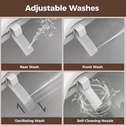 Bidet Toilet Seat Round, Electric Bidet Seat for Bathroom 225D | with Instant Warm Water, Warm Air Dryer, Self-Cleaning Nozzle, Soft Close Lid, Night Light