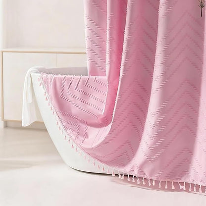 Siiluminisoy Extra Long Shower Curtains 72 x 78 Inches Tufted Chevron Pink Shower Curtains Fabric for Bathroom Modern Shabby Chic Waterproof Cloth Shower Curtain