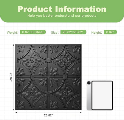 Art3d Drop Ceiling Tiles 2x2, Glue-up Ceiling Panel, Fancy Classic Style in Black