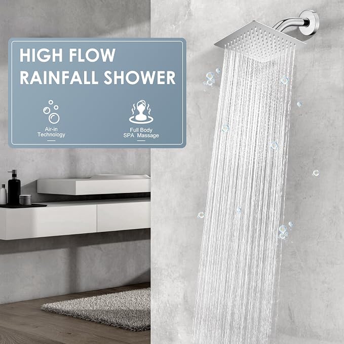 8 Inch Rain Shower Head Brushed Nickel - All Metal Stainless Steel 304, Ultra Thin Design, Square Rainfall Showerheads Modern Bathroom - Full Body Coverage Bath Shower