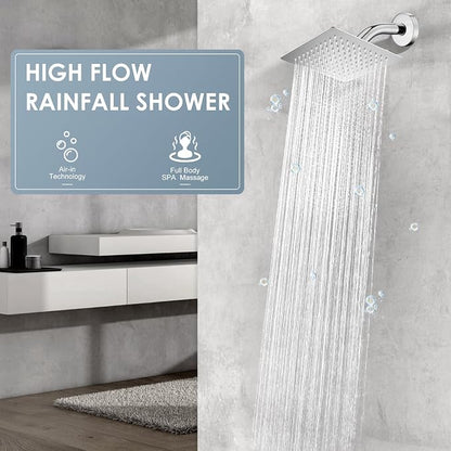 8 Inch Rain Shower Head Brushed Nickel - All Metal Stainless Steel 304, Ultra Thin Design, Square Rainfall Showerheads Modern Bathroom - Full Body Coverage Bath Shower