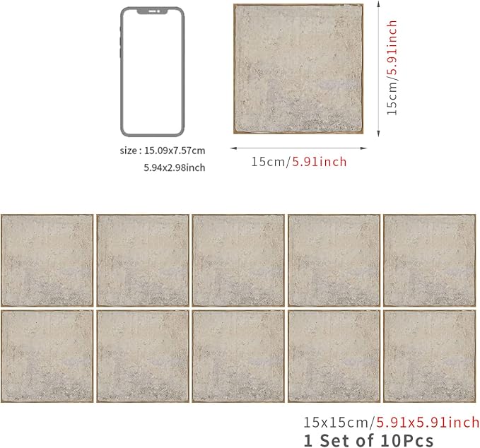 Alwayspon Stone Effect Vinyl Sticker Peel and Stick, Self-Adhesive Wall Tile Transfers Backsplash Sticker Decal for Kitchen Bathroom, 6x6inch/15x15cm 30Pcs, T026