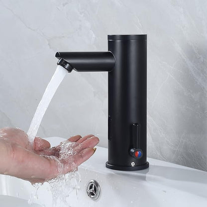 Automatic Touchless Bathroom Sink Faucet Motion Activated Sensor Hands Free Auto Off 1 Hole Commercial Infrared Brass Basin Faucets Adjustable Cold Hot Single Handle Water Mixer Matte Black