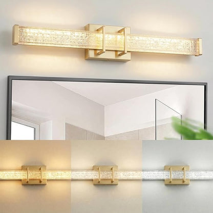 URSOLA 24" Modern LED Bathroom Light Fixtures, Golden 3CCT Dimmable Bathroom Vanity Light Over Mirror, Bathroom Vanity Bath Bar Lights with Crystal Acrylic Shade