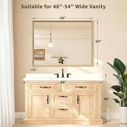Oak Wood Effect Framed Wall Mirror, 30x40 Rectangle Mirror, Anti-desilvering Tempered Glass, Sustainable& Sturdy Frame, Anti-Rust, HD Reflection &3min Fast Setup for Bathroom Living Room