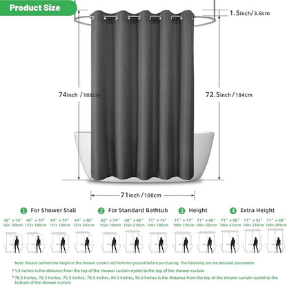 No Hook Waffle Shower Curtain, No Liner Needed, 71x74 Inch, Charcoal Grey | 100% waterproof TPU-laminated backing, magnetic weighted hem, machine washable, shower curtain set for bathroom or hotel use