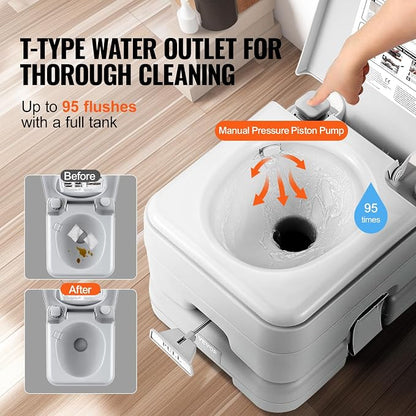 VEVOR Portable Toilet for Camping, Porta Potty with 3.2 Gal Waste Tank & 3.2 Gal Flush Tank, Push-Button Pressurized Flush Commode with Level Indicator, Travel Toilet for Adults Kids Camping Car Trips