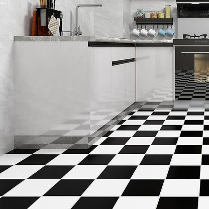 Lareko 60Sq.Ft Marble Peel and Stick Vinyl Floor Tiles,60 Tiles - 12" x 12",Waterfproof and Self Adhesive Vinyl Sticker Tiles,Laminate Flooring for for Kichen,Dining Room(Black 30pcs&White30pcs)