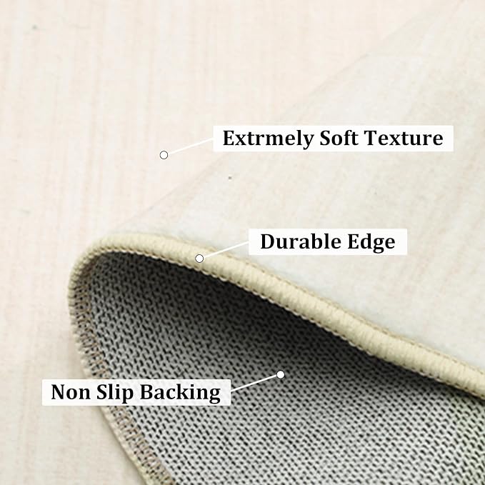 Garvee Modern Solid Color Rug 2x6 Washable Runner Rug for Hallway, Beige | Non Slip Non Shedding Contemporary Stain Resistant Low Pile Soft Minimalist Mats for Bedroom Kitchen Entryway