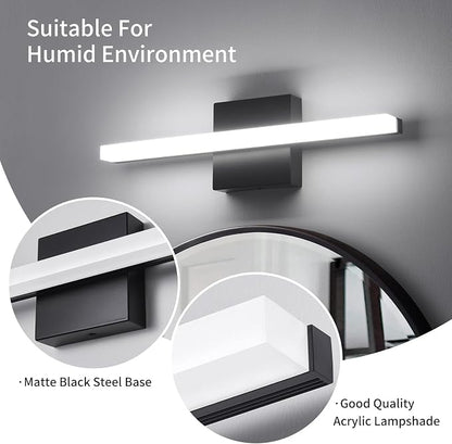 Modern LED Vanity Lights 16IN 9W (2 Pack) Daylight White Black Bathroom Light Fixtures Over Mirror Lighting for Vanity