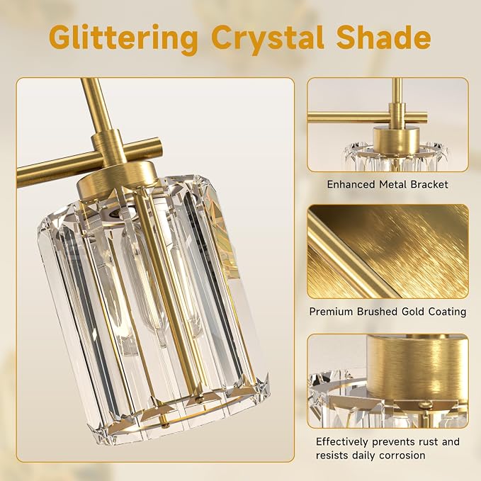 Hasipu Bathroom Vanity Light Fixtures, 8-Light Brushed Gold Vanity Wall Light Bar with Clear Glass Shade, Lighting Fixtures Over Mirror for Bathroom Bedroom Living Room Hallway Cabinet Porch