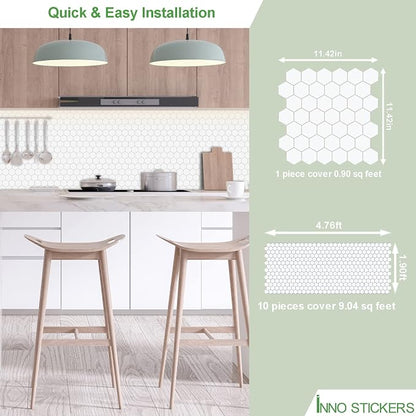10-Sheet Hexagon Peel and Stick Backsplash, 11.42" x 11.42" White Honeycomb Self-Adhesive Marble Mosaic Wall Tile, Waterproof Stick on Backsplash Tiles for Kitchen Bathroom Shower