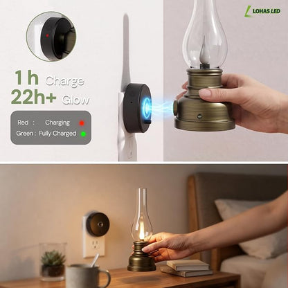 L LOHAS LED Flameless Candles Night Light, Rechargeable Plug in Night Light | 2 Pack Kerosene Lamp Night Lights Plug into Wall, Dimmable Flickering Flame Vintage Oil Lamp, Dusk to Dawn sensor Nightlight