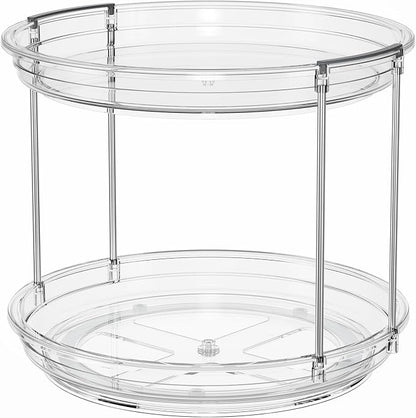 LAMU 2 Tier Lazy Susan Turntable Organizer 9.25'' Rotating Spice Rack Organization for Cabinet, Kitchen, Pantry, Countertop, Bathroom, Vanity, Medicine Cabinet Organizer, Clear
