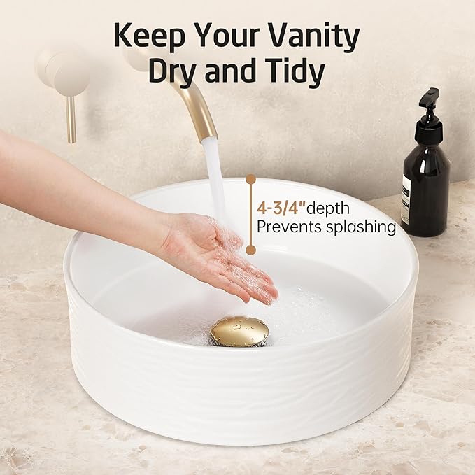 KES Bathroom Vessel Sink, Bowl Sink for Bathrooms 16 Inch Sink Bowl for Bathroom Vanity, Bathroom Sinks Above Counter RV Bathroom Countertop Round Ceramic White, BVSC138