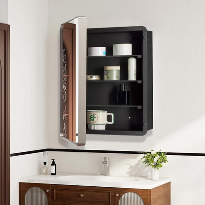 16’’x20’’ Medicine Cabinet,Metal Framed Medicine Cabinet Mirror with Round Corner,Recessed and Surface Mount Bathroom Mirror with Storage, Removeable Shelves,Sliver