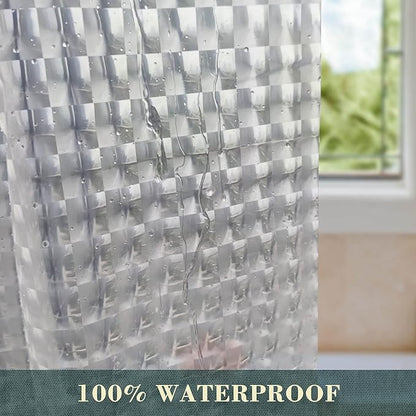 No Hook Shower Curtain or Liner, Standard Size 71 x 74, Square | 8G Heavy Duty, Grid Bathroom Shower Curtain, No Hooks Required, Waterproof Plastic & PVC Free