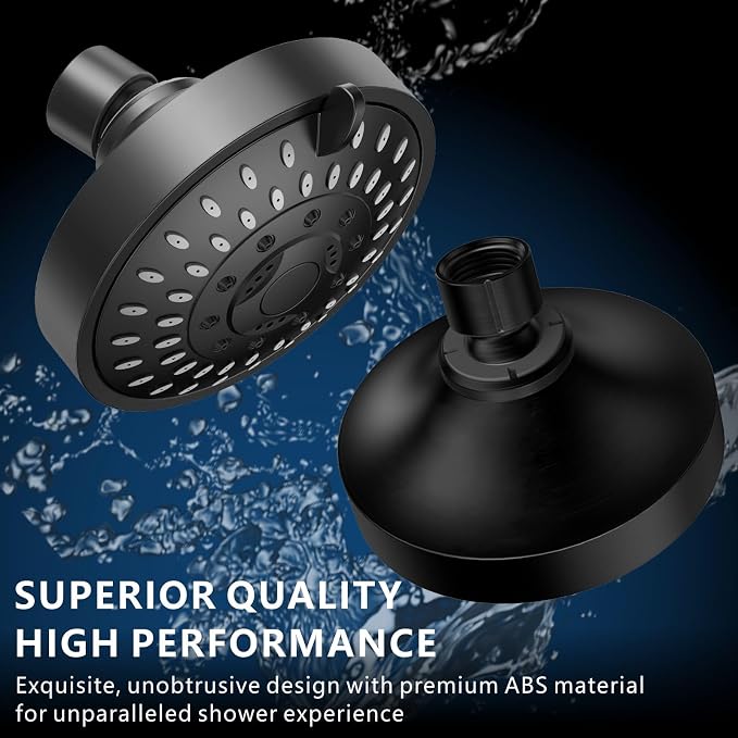 High Pressure Shower Head - 5 Spray Modes Powerful Pressure Boosting Showerhead For Bathroom - High Flow Fixed Showerheads (Matte Black)