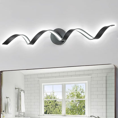 Dimmable Modern LED Bathroom Vanity Lights 32 inch, 20W Spiral Design Black Wall Light Fixtures for Bathroom, Living Room and Hallway, 6000K White Light