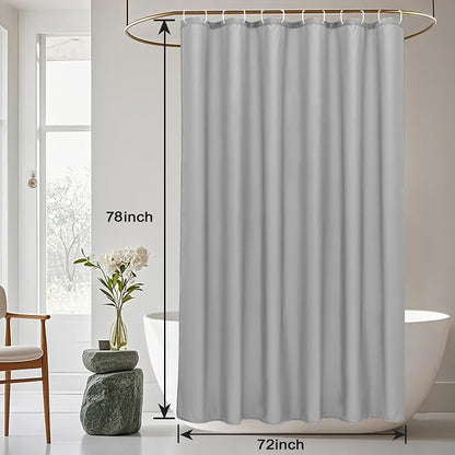 AooHome Extra Long Shower Curtain 72 Width x 78 Height Inch, Fabric Shower Curtain Liner for Hotel with Hooks, Water Repellent, Light Grey