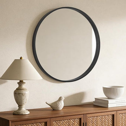 Black Round Mirror Wood Framed 28 inch Circle Wall Mirror for Bathroom Round Wall Mirror for Wall Decor, Vanity, Entryway Living Room