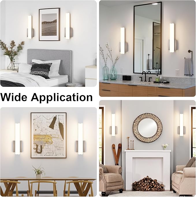 15.7 Inches Modern Bathroom Led Wall Sconces,18W 3000K Hardwired Wall Light with White Acrylic Lampshade,Indoor Bathroom Vanity Light for Mirror Bedroom Living Room Hallway(Nickel,2Pack)