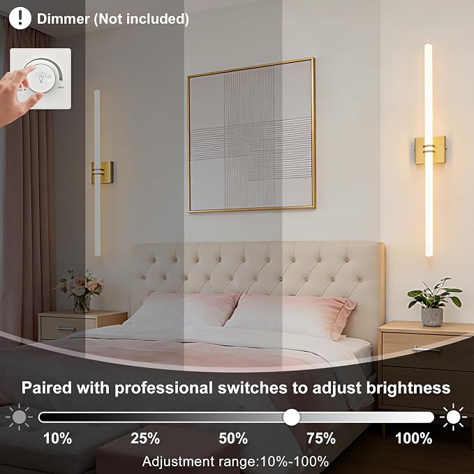 Gold Bathroom Light Fixture LED Vanity Light 37.4" 5CCT Wall Sconce | LED Dimmable Wall Light Modern 360° Lighting, 35W Hardwired Vanity Light for Bathroom Mirror, Flicker-Free Easy Install