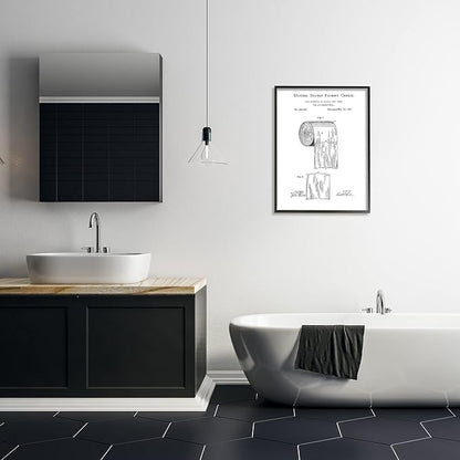 Stupell Industries 'Toilet Paper Roll Vintage Patent Minimal Black White', Framed Giclee Art, Black, 24 x 30 Inches, Easy to Hang and Sturdy, Made in USA, by Studio W