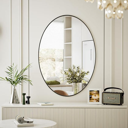 Koonmi Black Oval Bathroom Mirror, 24"x36" Oval Mirror for Wall | Shatterproof Bathroom Vanity Mirror for Bedroom Living Room Entryway, Horizontal or Vertical, Hardware Included