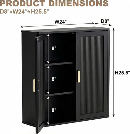 INNOD Bathroom Storage Cabinet, Over The Toilet Storage Cabinet, Medicine Cabinet with Adjustable Wood Shelf & Doors for Laundry Room & Kitchen & Living Room(Black)