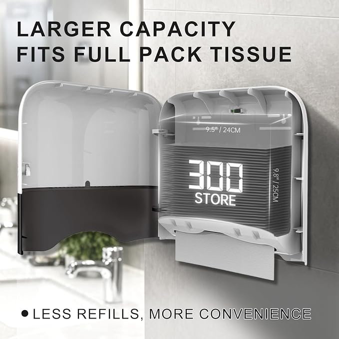 Paper Towel Dispenser,Large Capacity Wall Mount Tissue Dispensers with Smart Lock, Used for Kitchen and Bathroom 300+ Multifold Toilet Paper Holders White
