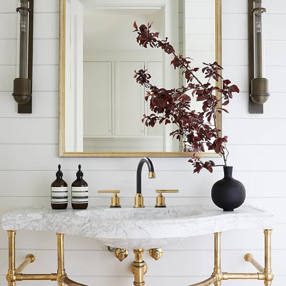 WOWOW 3 Hole Bathroom Faucet Widespread Bathroom Sink Faucet with Pop Up Drain Stopper Vanity Faucet 2 Handle Basin Taps Black and Gold Mixer Tap with Supply Hoses