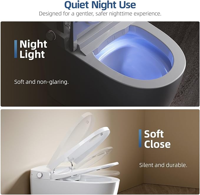 Smart Toilet with Built-in Tank and Pump - Bidet Toilet Combo with Side Knob Control, Heated Seat, Instant Warm Water Wash, Warm Air Dryer, 1.06 GPF One-Piece Toilet for Low Water Pressure