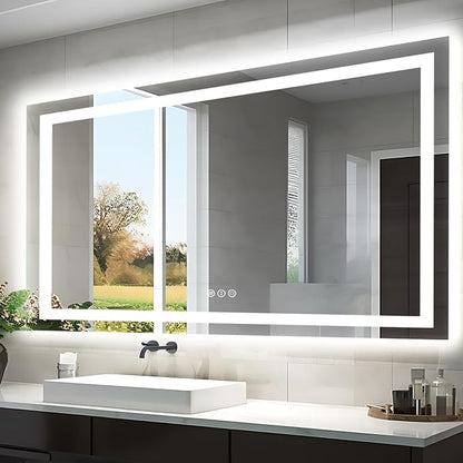 EchosLife 55"x30" LED Bathroom Mirrors for Wall | Backlit + Front Lit, Anti-Fog, Stepless Dimmable, 3 Colors, Memory, Tempered Glass, UL Listed, Horizontal/Vertical