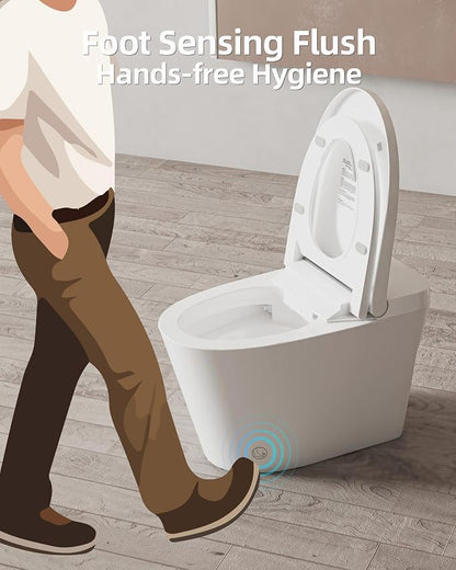 Smart Toilet Lite without Bidet, One Piece Elongated Modern Toilet with Heated Seat, Pump-Assisted Auto Flush, Foot Sensor Operation, Night Light, Built-in Water Tank, Blackout Flush