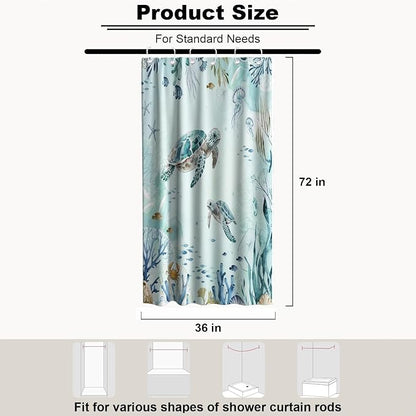 Ocean Cute Turtle Shower Curtain Nautical Modern Luxury Tropical Coral | Nature Shower Curtains for Bathroom, Waterproof Bath Curtain with Hooks Machine Washable Bathtub Curtains 36x72 Inch Blue