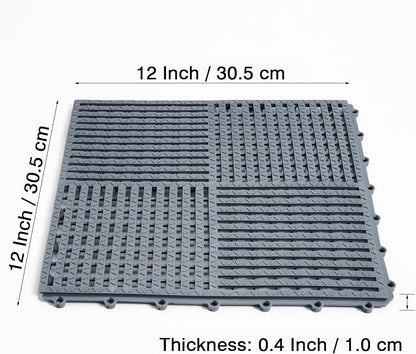 18 Pack Modular Interlocking Tiles Double Non-Slip 12"x12" Dark Gray | 0.4" Thick with Drain Holes for Pool Deck Shower Garage Basement Boat Pet Area Wet Floors Easy Install