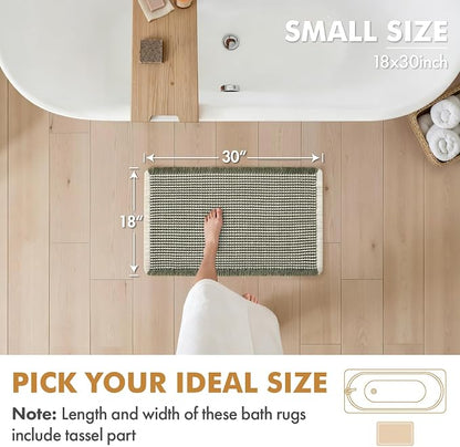 MIULEE Set of 2 Waffle Bathroom Rugs Boho Bath Mat Green&Cream 18x30 Inch | Non Slip, Super Absorbent, Washable, Ultra Soft, Rubber Backed Bath Rugs for Bathroom Floor Tub Shower