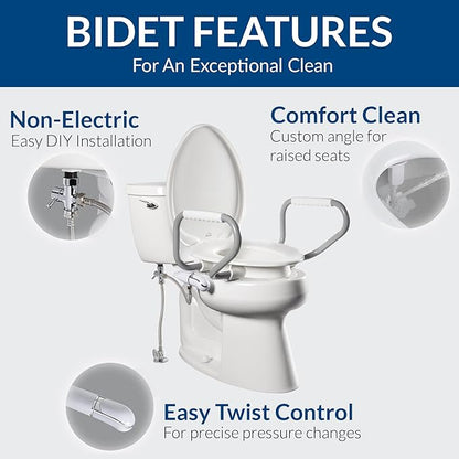 Bemis Assurance 3" Raised Toilet Seat with Handles and Bidet Attachment, Secure Hinges, Clean Shield Guard, Elongated, White