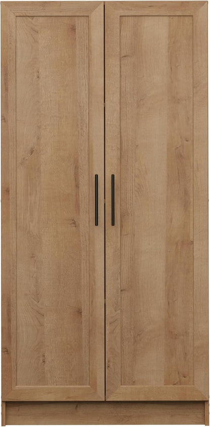 Prepac Natural Oak Elite 65" Tall Accent Kitchen Pantry Cabinet, Craft or Bathroom Storage Cabinet, Buffet Storage with Panel Doors, 3 Shelves, 32" W x 16.75" D x 65" H, Ideal for Home Organization