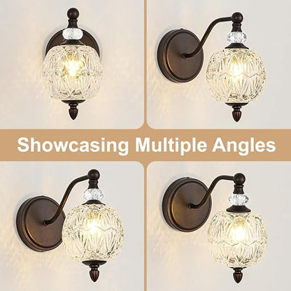 1 Piece Vintage Wall Sconce, 1-Light Mid Century Oil Rubbed Bronze Finish Wall Sconce with Globe Glass Shade, Retro Light for Bathroom, Bedroom, Living Room,Powder Room